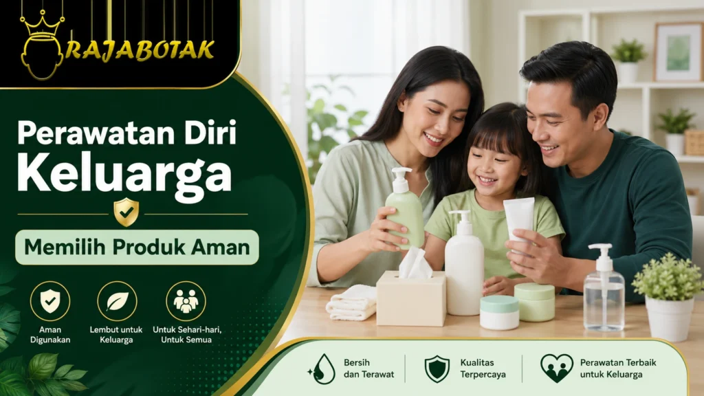 Ilustrasi panduan memilih produk perawatan diri yang aman untuk keluarga dari RajaBotak Apotek
