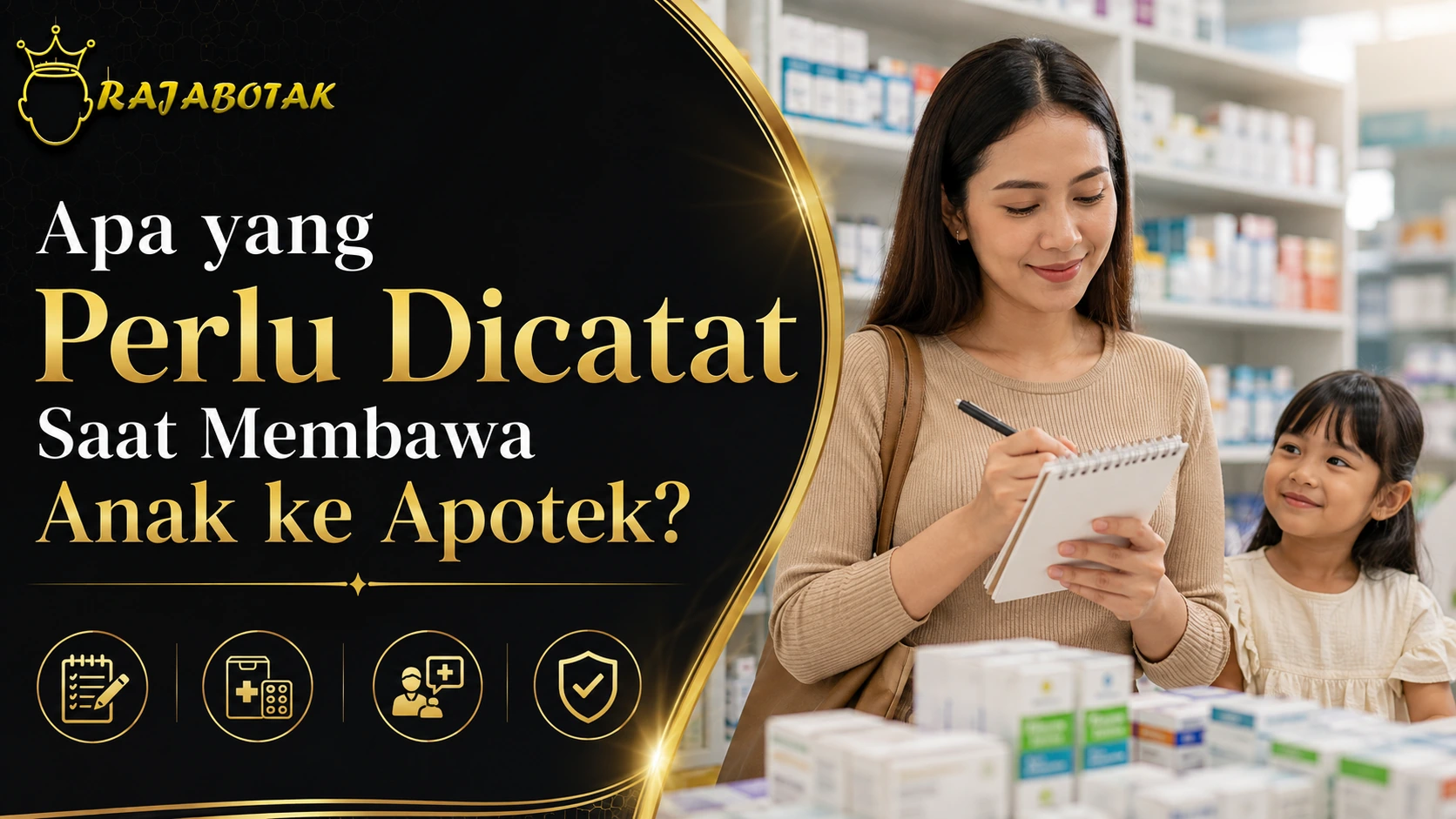Ibu mencatat informasi sebelum membawa anak ke apotek
