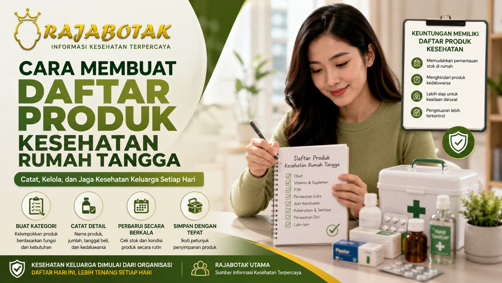Ilustrasi daftar produk kesehatan rumah tangga untuk pemeriksaan berkala.