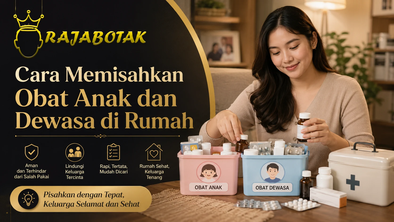 Pemisahan obat anak dan obat dewasa dalam wadah berlabel di rumah