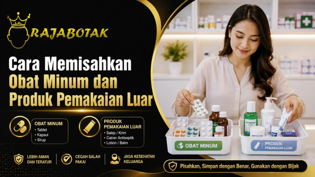 Pemisahan obat minum dan produk pemakaian luar di wadah berbeda