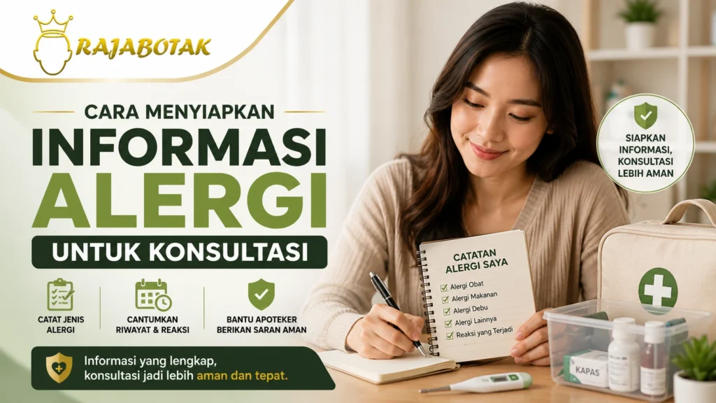 Ilustrasi menyiapkan informasi alergi dan daftar obat untuk konsultasi