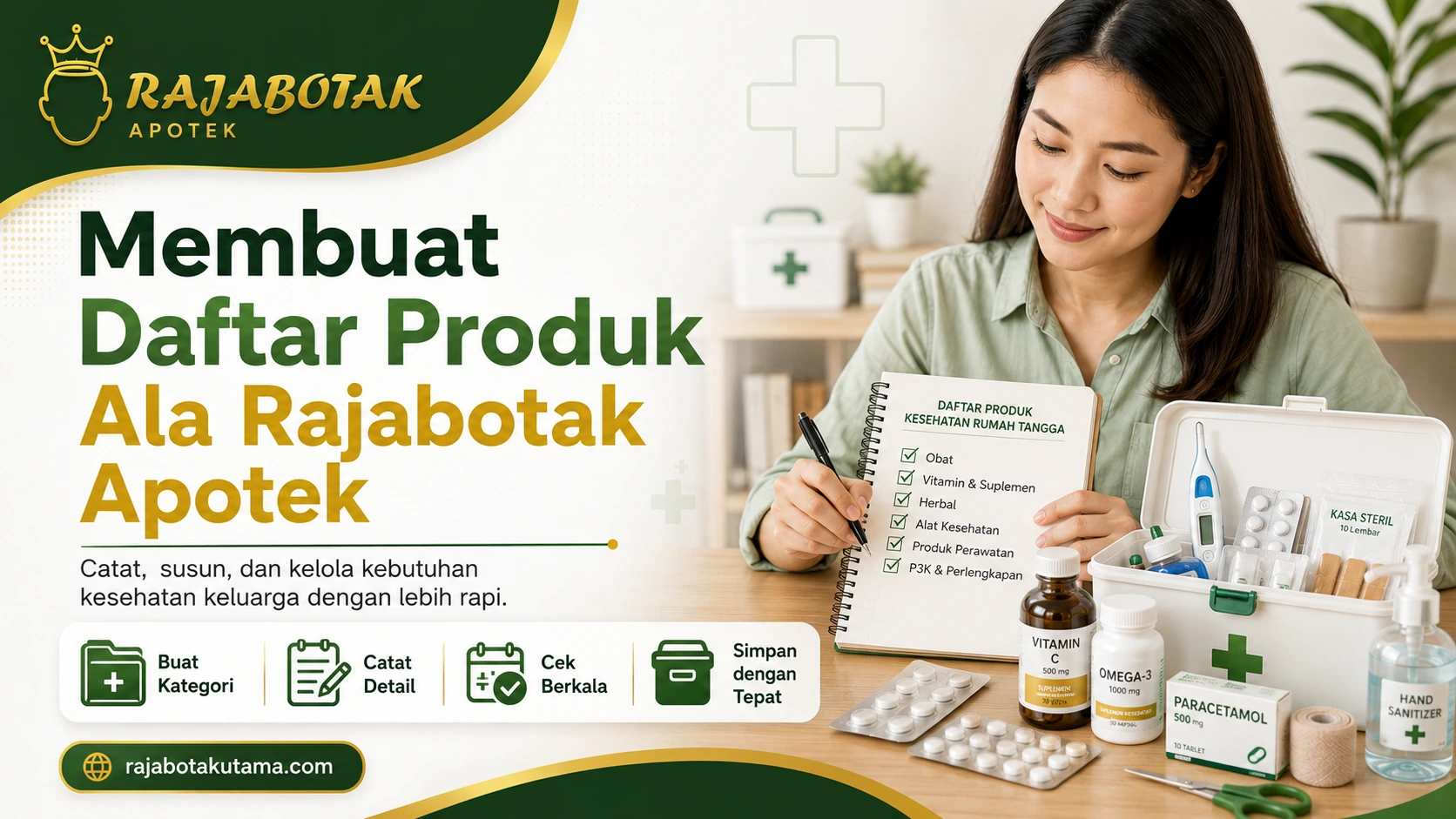 Ilustrasi membuat daftar produk kesehatan keluarga berdasarkan informasi kemasan.