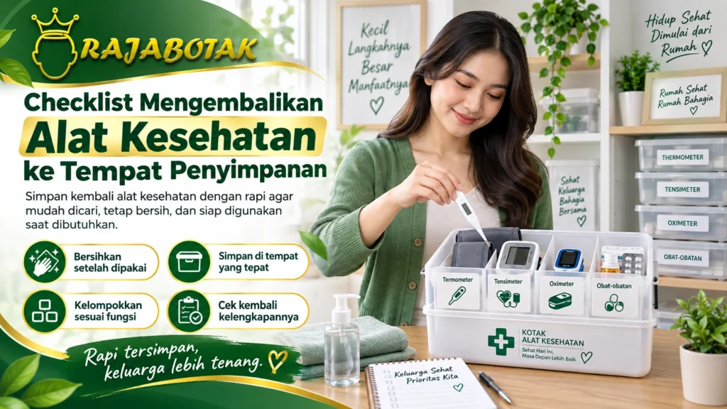 Checklist mengembalikan alat kesehatan ke tempat penyimpanan agar tetap rapi dan mudah ditemukan