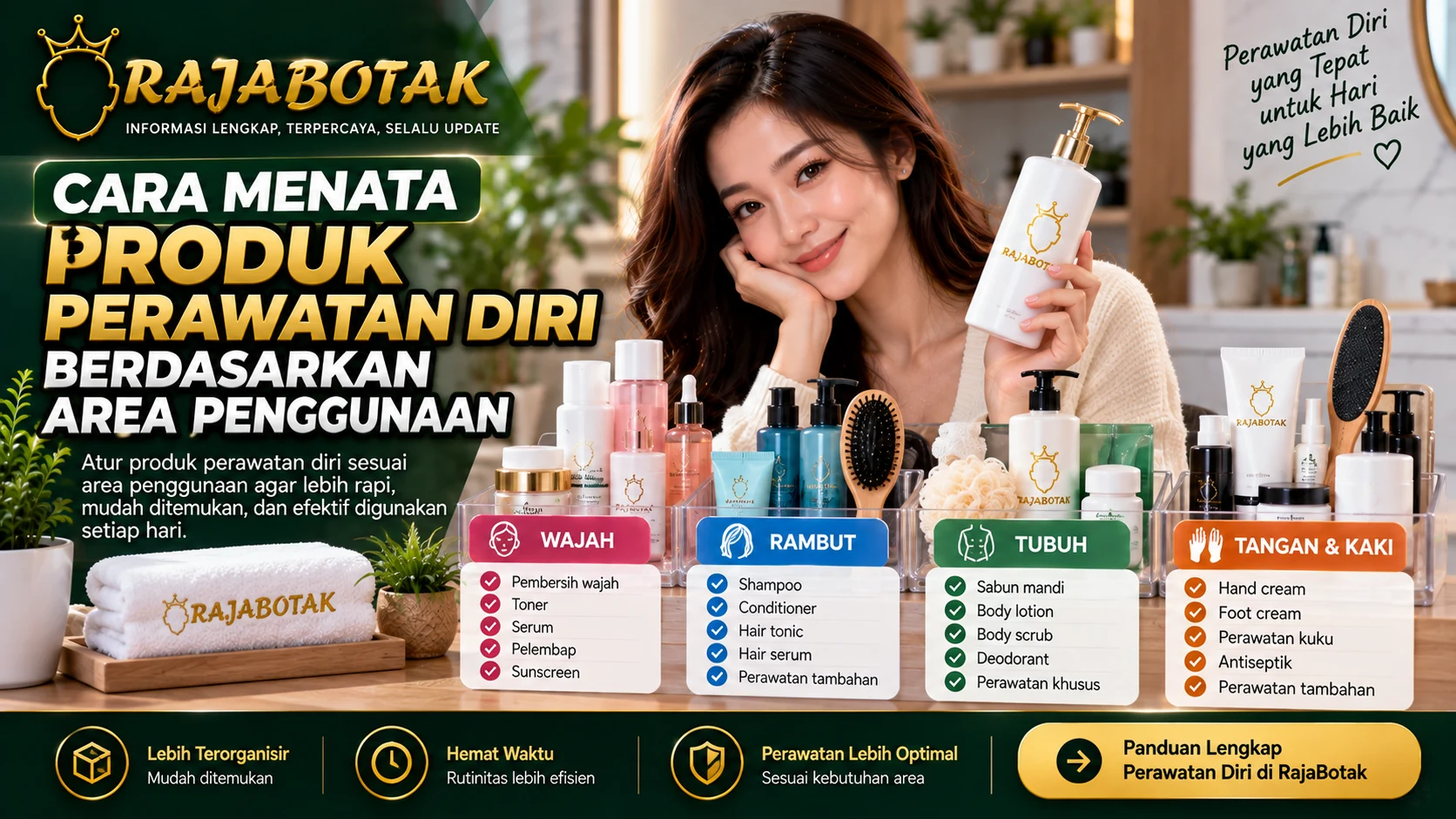 Cara menata produk perawatan diri berdasarkan area penggunaan RajaBotak Apotek