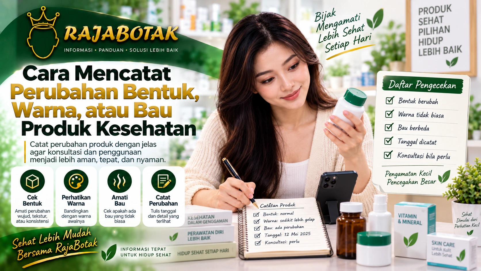 Cara mencatat perubahan bentuk warna atau bau produk kesehatan RajaBotak Apotek