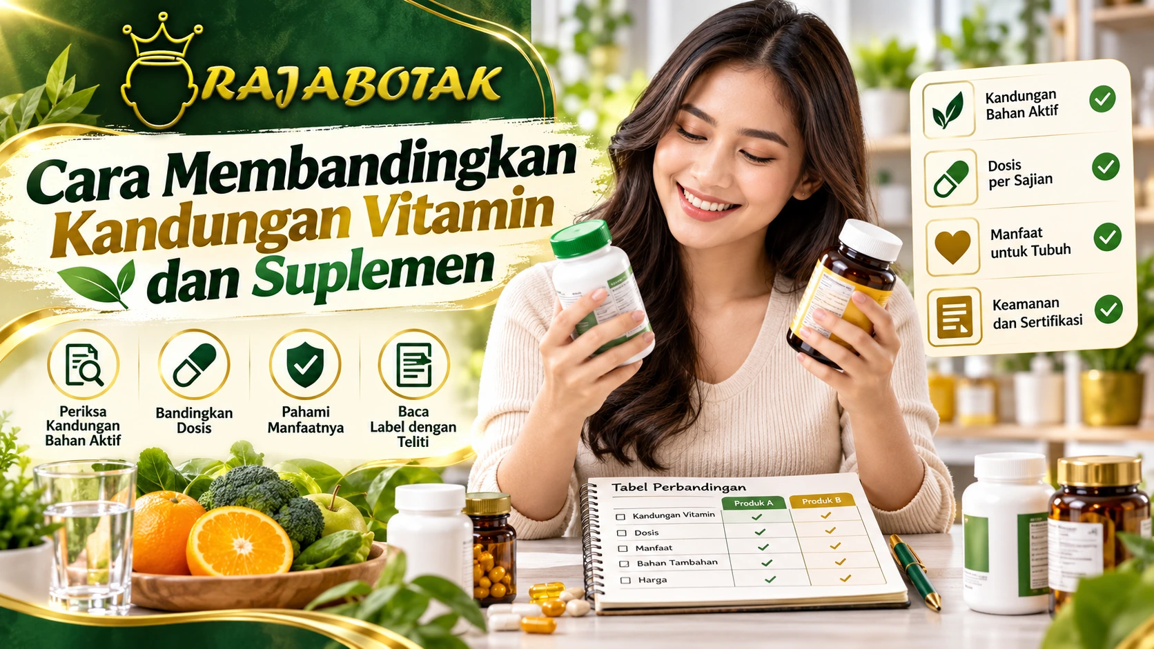 Cara membandingkan kandungan vitamin dan suplemen RajaBotak
