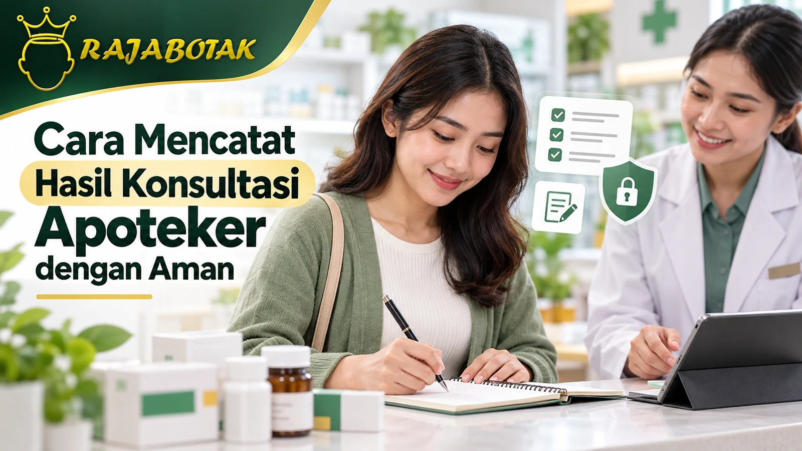 Ilustrasi panduan mencatat hasil konsultasi apoteker dan tindak lanjut dengan aman