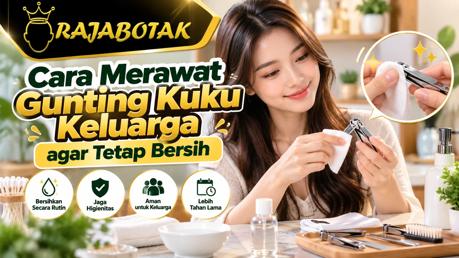 Ilustrasi panduan merawat gunting kuku keluarga dan menyimpannya dengan aman